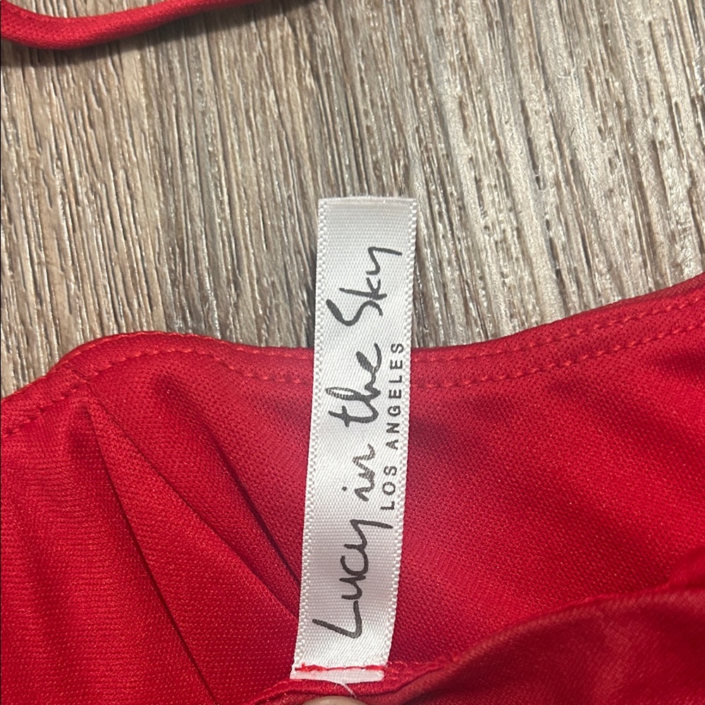 Red Halter Corset Crop Top with Tie Straps - Picture 3 of 4